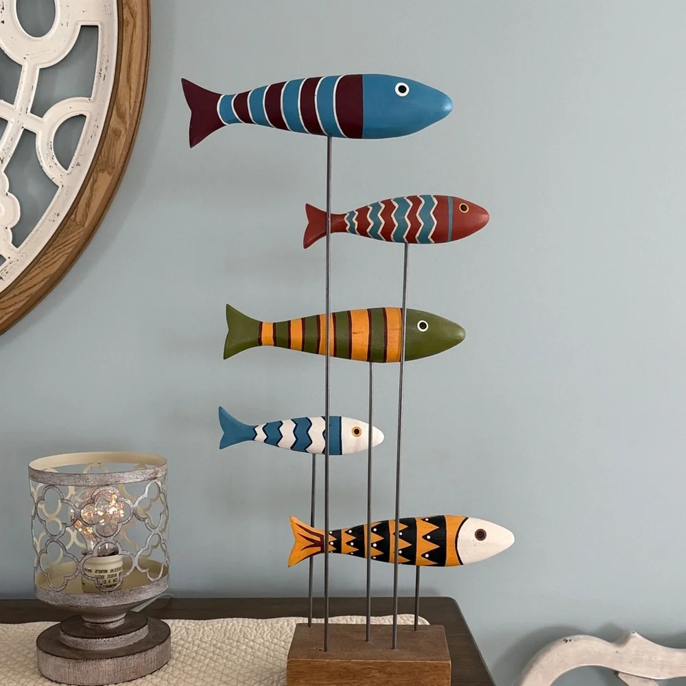 Colorful Wooden Fish Mobile -Type Multicolor Decorative Coastal Accent - Picture 10 of 12